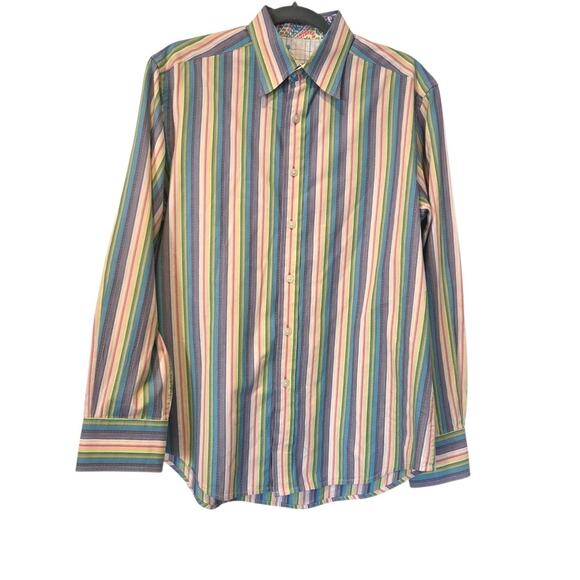 Robert Graham Shirt Men's Blue Striped Button Up Colorful Work Flip Cuff | M EUC - Picture 4 of 16